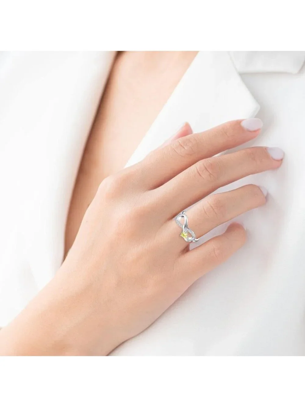 Women's Golden Topaz 925 Sterling Silver Infinity Promise Angel Wings Heart Ring